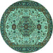 Round Medallion Turquoise Traditional Rug, tr386turq