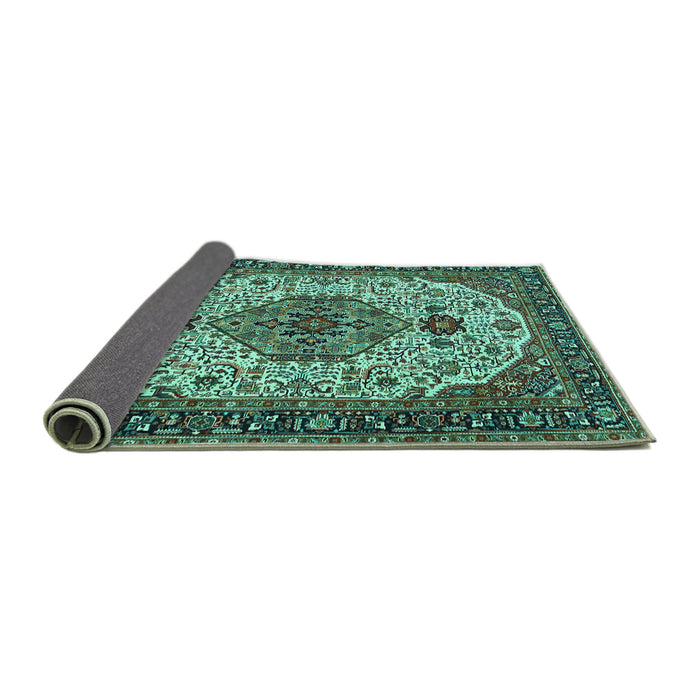 Sideview of Medallion Turquoise Traditional Rug, tr386turq