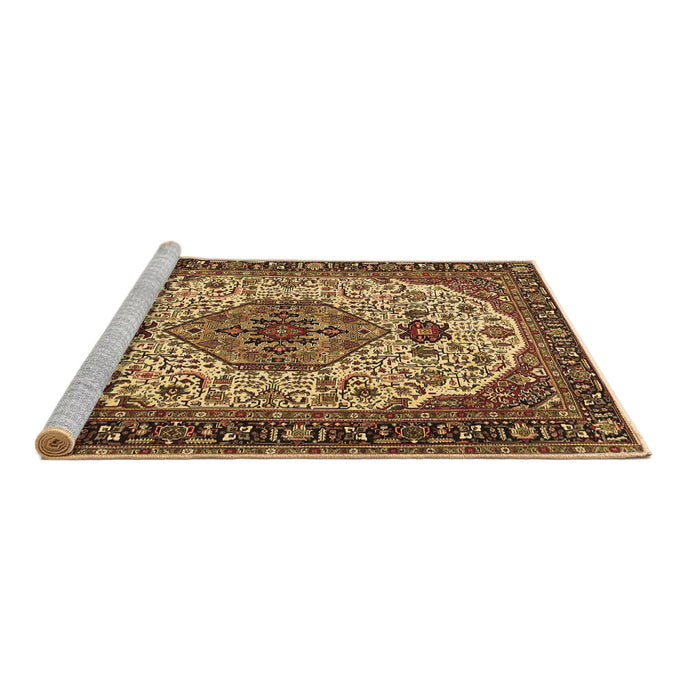 Sideview of Machine Washable Medallion Brown Traditional Rug, wshtr386brn