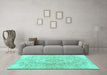 Machine Washable Persian Turquoise Traditional Area Rugs in a Living Room,, wshtr3870turq