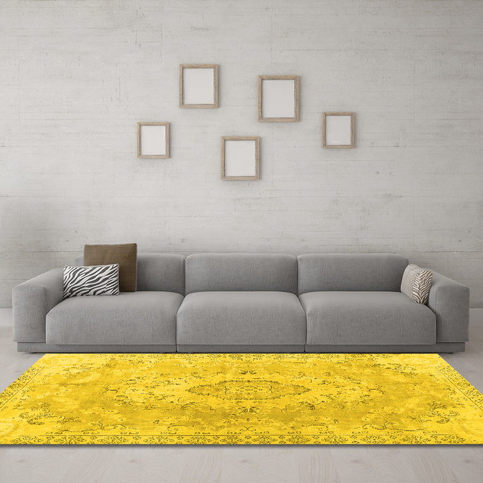 Machine Washable Persian Yellow Traditional Rug in a Living Room, wshtr3870yw