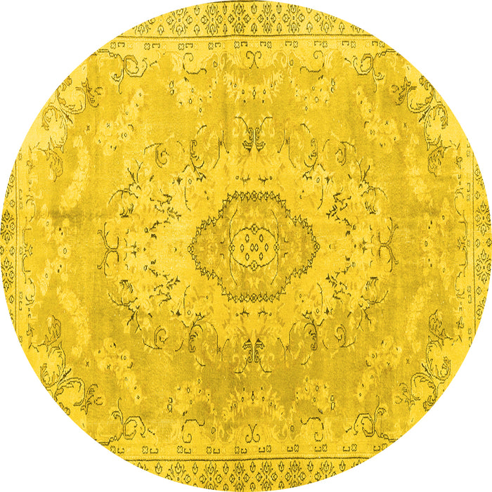 Round Machine Washable Persian Yellow Traditional Rug, wshtr3870yw