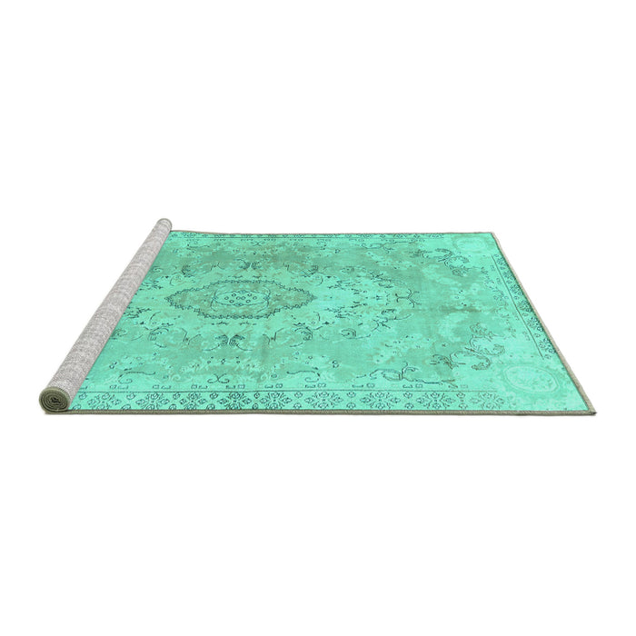 Sideview of Machine Washable Persian Turquoise Traditional Area Rugs, wshtr3870turq