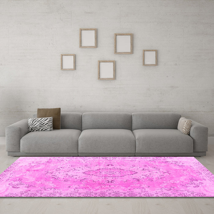 Machine Washable Persian Pink Traditional Rug in a Living Room, wshtr3870pnk