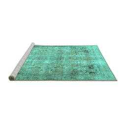 Sideview of Machine Washable Persian Turquoise Traditional Area Rugs, wshtr3871turq