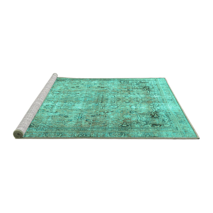 Sideview of Machine Washable Persian Turquoise Traditional Area Rugs, wshtr3871turq