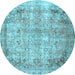 Round Machine Washable Persian Light Blue Traditional Rug, wshtr3871lblu