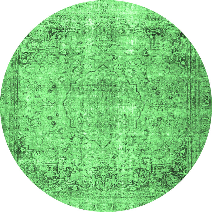 Round Machine Washable Persian Emerald Green Traditional Area Rugs, wshtr3871emgrn