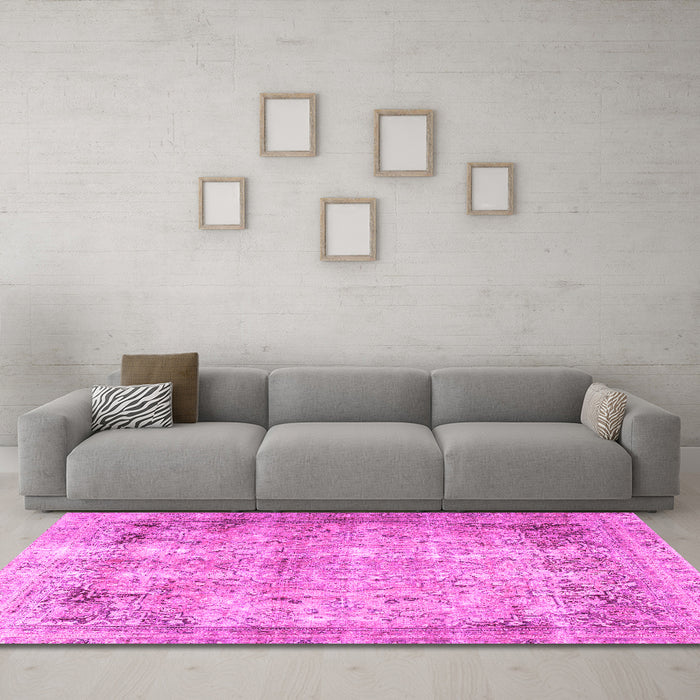 Machine Washable Persian Pink Traditional Rug in a Living Room, wshtr3871pnk