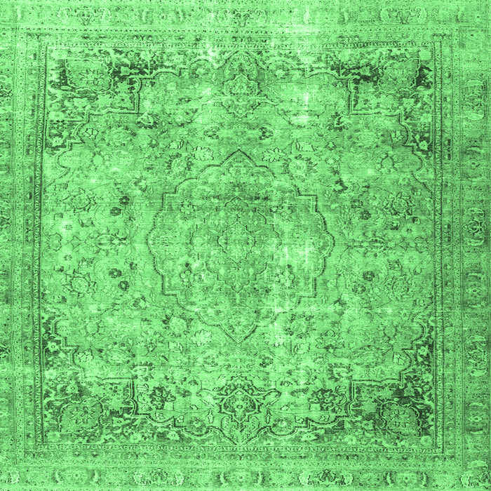 Square Machine Washable Persian Emerald Green Traditional Area Rugs, wshtr3871emgrn