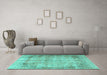 Machine Washable Persian Turquoise Traditional Area Rugs in a Living Room,, wshtr3871turq