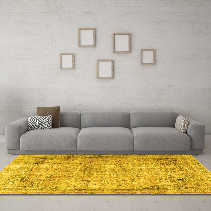 Machine Washable Persian Yellow Traditional Rug in a Living Room, wshtr3871yw