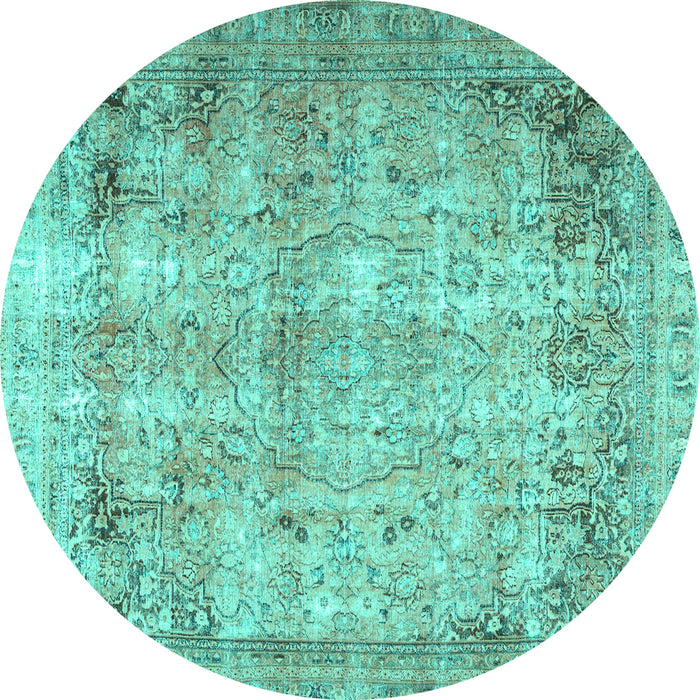 Round Machine Washable Persian Turquoise Traditional Area Rugs, wshtr3871turq