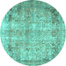 Round Machine Washable Persian Turquoise Traditional Area Rugs, wshtr3871turq