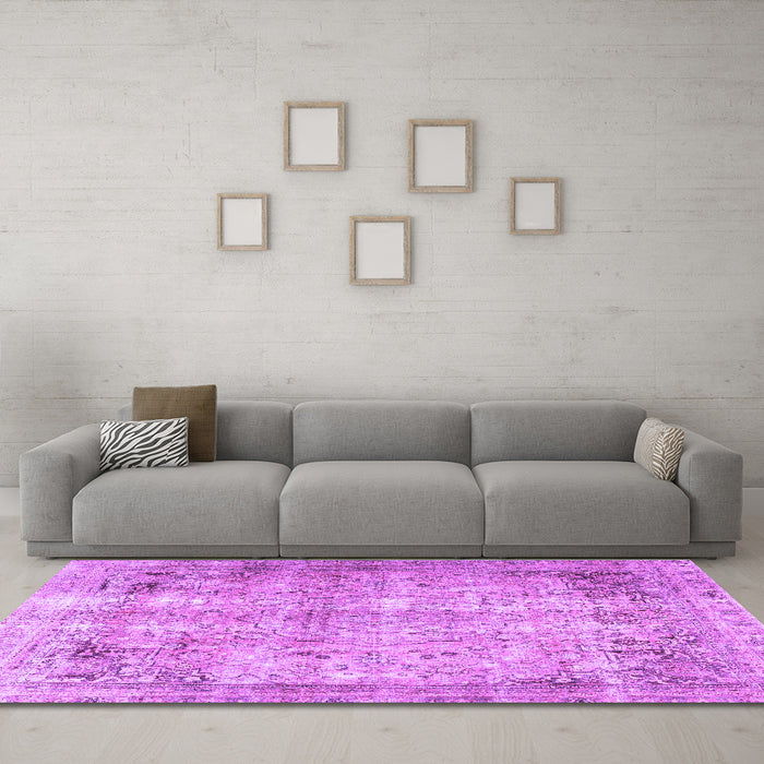 Machine Washable Persian Purple Traditional Area Rugs in a Living Room, wshtr3871pur