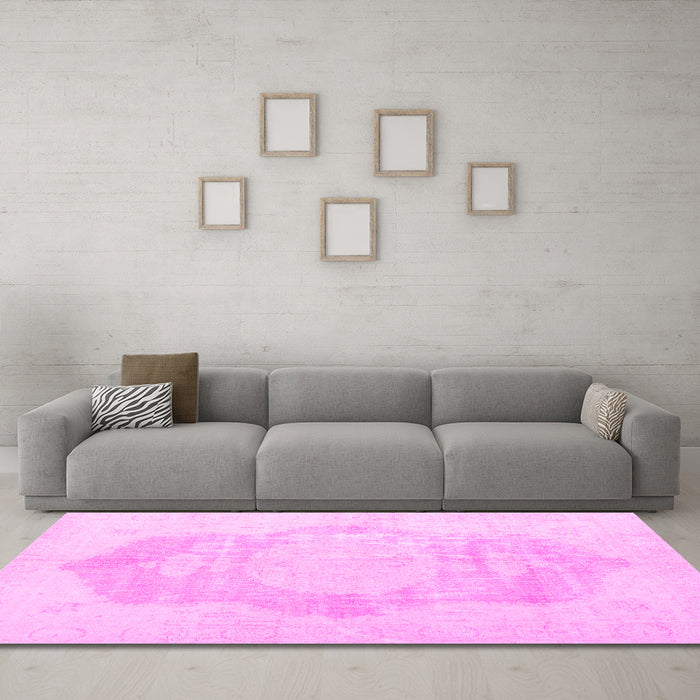 Machine Washable Persian Pink Traditional Rug in a Living Room, wshtr3872pnk