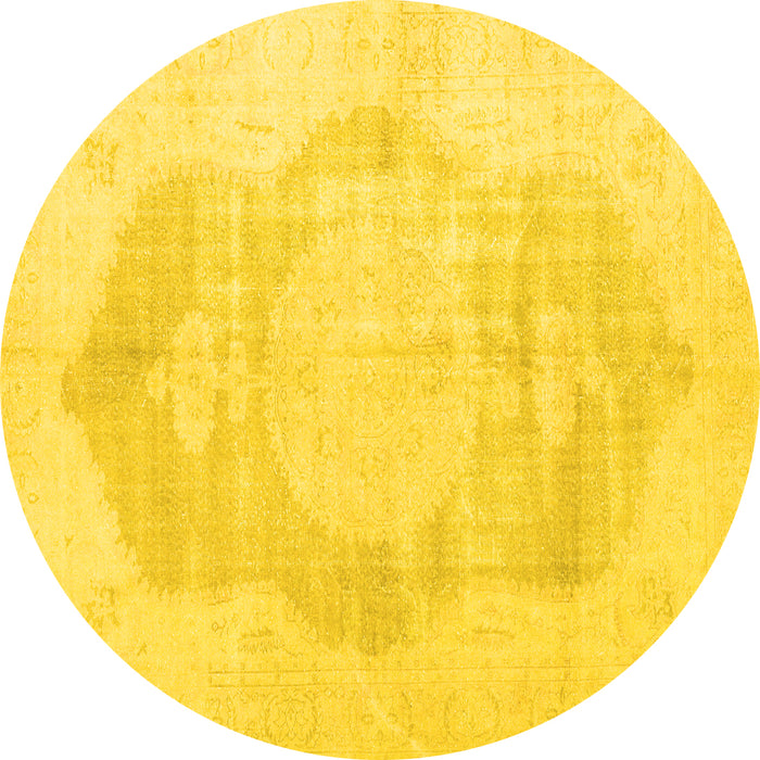 Round Machine Washable Persian Yellow Traditional Rug, wshtr3872yw