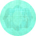 Round Persian Turquoise Traditional Rug, tr3872turq