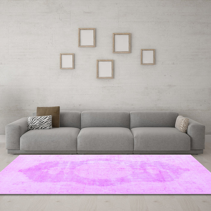 Machine Washable Persian Purple Traditional Area Rugs in a Living Room, wshtr3872pur