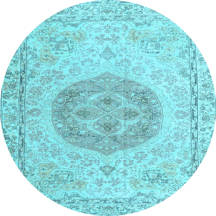 Round Machine Washable Persian Light Blue Traditional Rug, wshtr3873lblu
