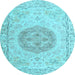 Round Machine Washable Persian Light Blue Traditional Rug, wshtr3873lblu