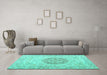 Machine Washable Persian Turquoise Traditional Area Rugs in a Living Room,, wshtr3873turq