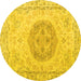 Round Machine Washable Persian Yellow Traditional Rug, wshtr3873yw