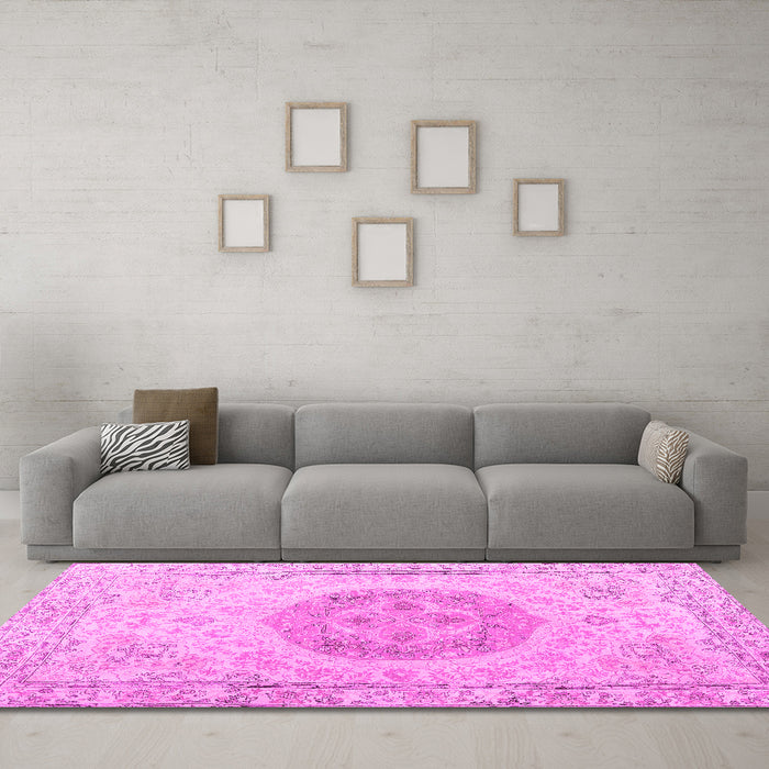 Machine Washable Persian Pink Traditional Rug in a Living Room, wshtr3873pnk