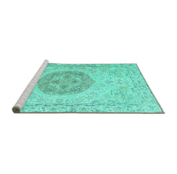 Sideview of Machine Washable Persian Turquoise Traditional Area Rugs, wshtr3873turq