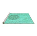 Sideview of Machine Washable Persian Turquoise Traditional Area Rugs, wshtr3873turq
