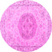 Round Machine Washable Persian Pink Traditional Rug, wshtr3873pnk