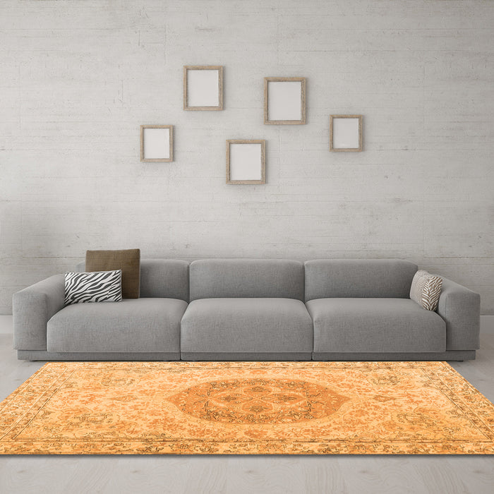 Machine Washable Persian Orange Traditional Area Rugs in a Living Room, wshtr3873org