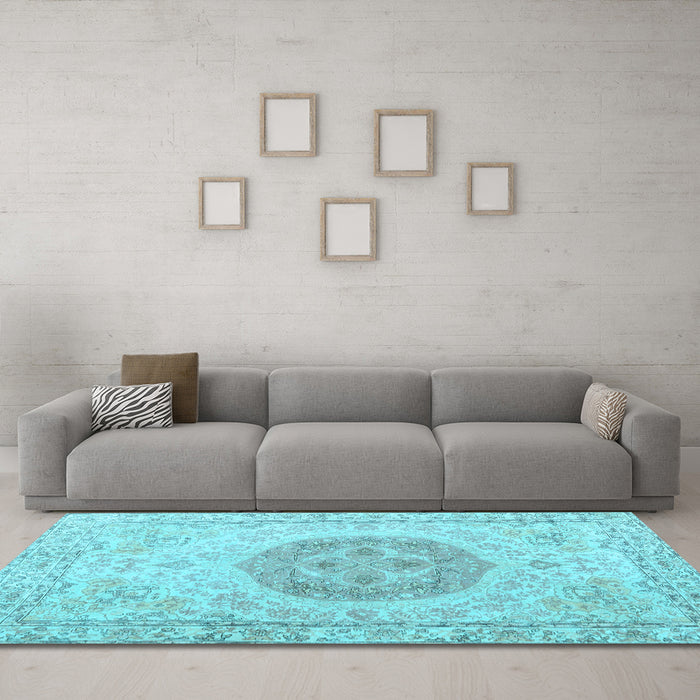 Machine Washable Persian Light Blue Traditional Rug in a Living Room, wshtr3873lblu