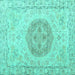 Square Machine Washable Persian Turquoise Traditional Area Rugs, wshtr3873turq