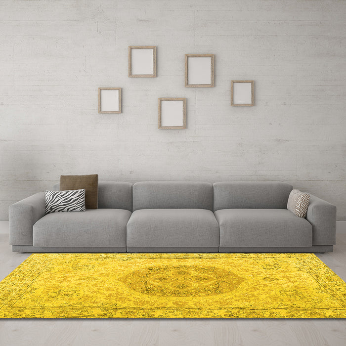 Machine Washable Persian Yellow Traditional Rug in a Living Room, wshtr3873yw