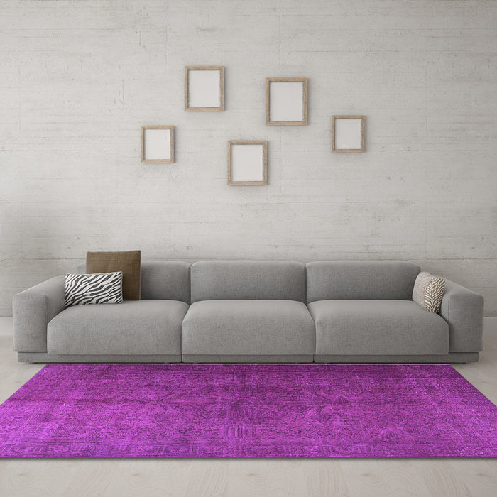 Machine Washable Persian Purple Traditional Area Rugs in a Living Room, wshtr3874pur