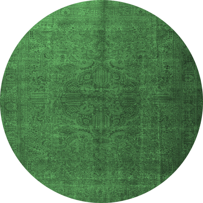Round Persian Emerald Green Traditional Rug, tr3874emgrn