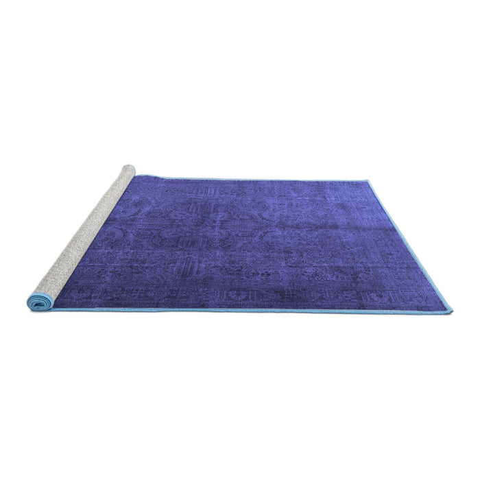 Sideview of Machine Washable Persian Blue Traditional Rug, wshtr3874blu