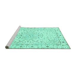 Sideview of Machine Washable Persian Turquoise Traditional Area Rugs, wshtr3875turq