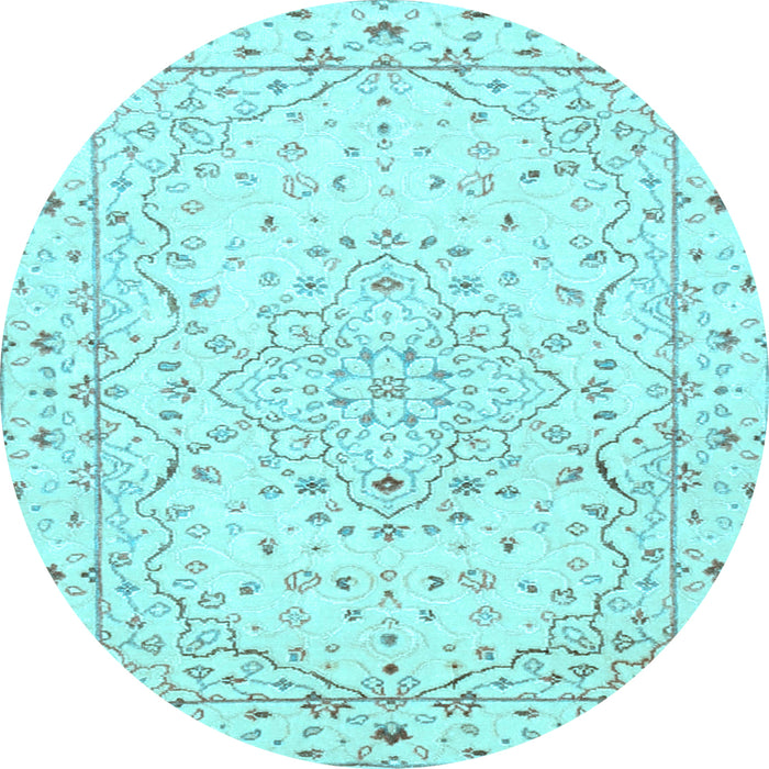 Round Machine Washable Persian Light Blue Traditional Rug, wshtr3875lblu