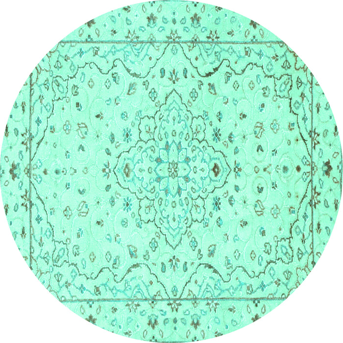 Round Persian Turquoise Traditional Rug, tr3875turq