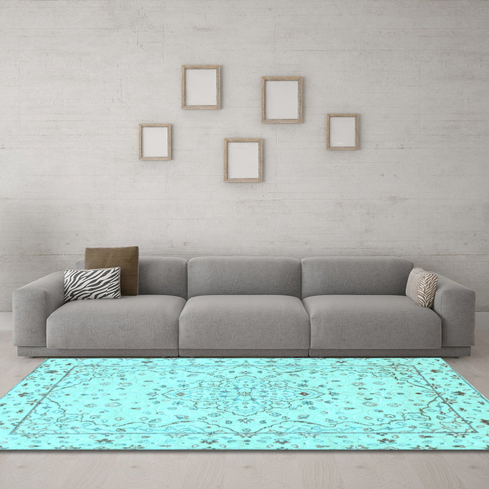 Machine Washable Persian Light Blue Traditional Rug in a Living Room, wshtr3875lblu