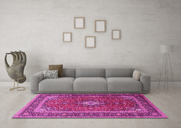Machine Washable Medallion Pink Traditional Rug in a Living Room, wshtr3876pnk
