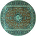 Round Medallion Turquoise Traditional Rug, tr3876turq