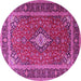 Round Machine Washable Medallion Pink Traditional Rug, wshtr3876pnk