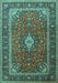 Machine Washable Medallion Turquoise Traditional Area Rugs, wshtr3876turq