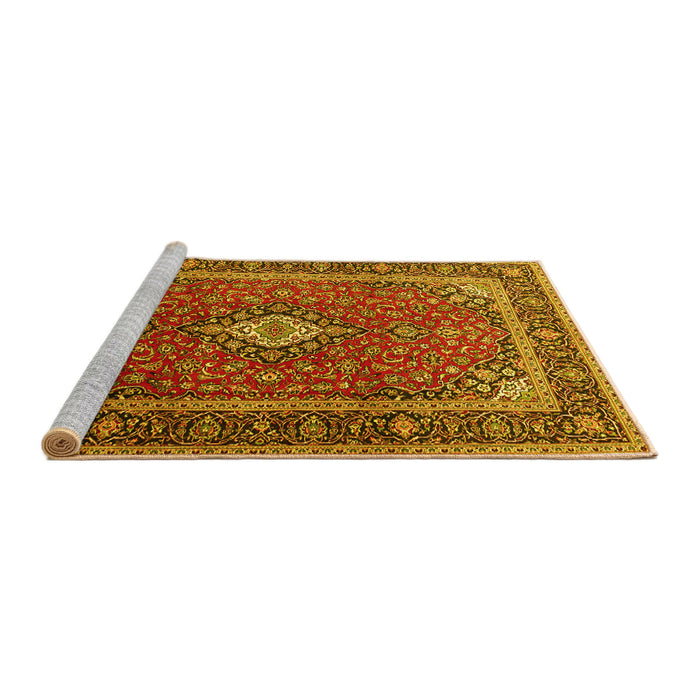 Sideview of Machine Washable Medallion Yellow Traditional Rug, wshtr3876yw