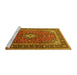 Sideview of Machine Washable Medallion Yellow Traditional Rug, wshtr3876yw