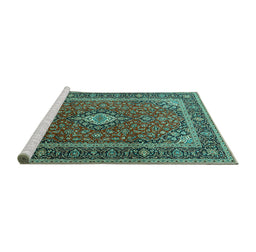Sideview of Machine Washable Medallion Turquoise Traditional Area Rugs, wshtr3876turq