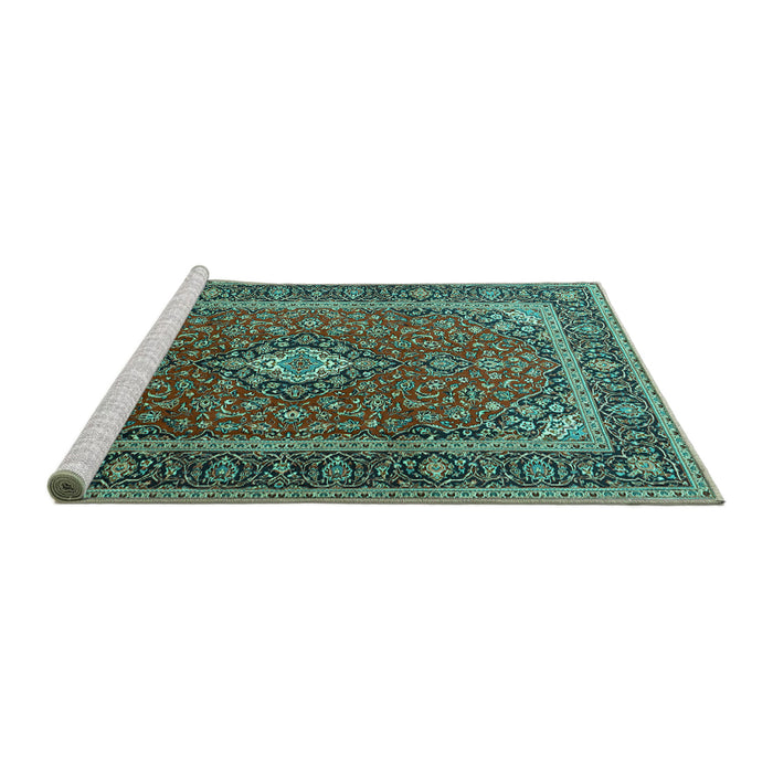 Sideview of Machine Washable Medallion Turquoise Traditional Area Rugs, wshtr3876turq